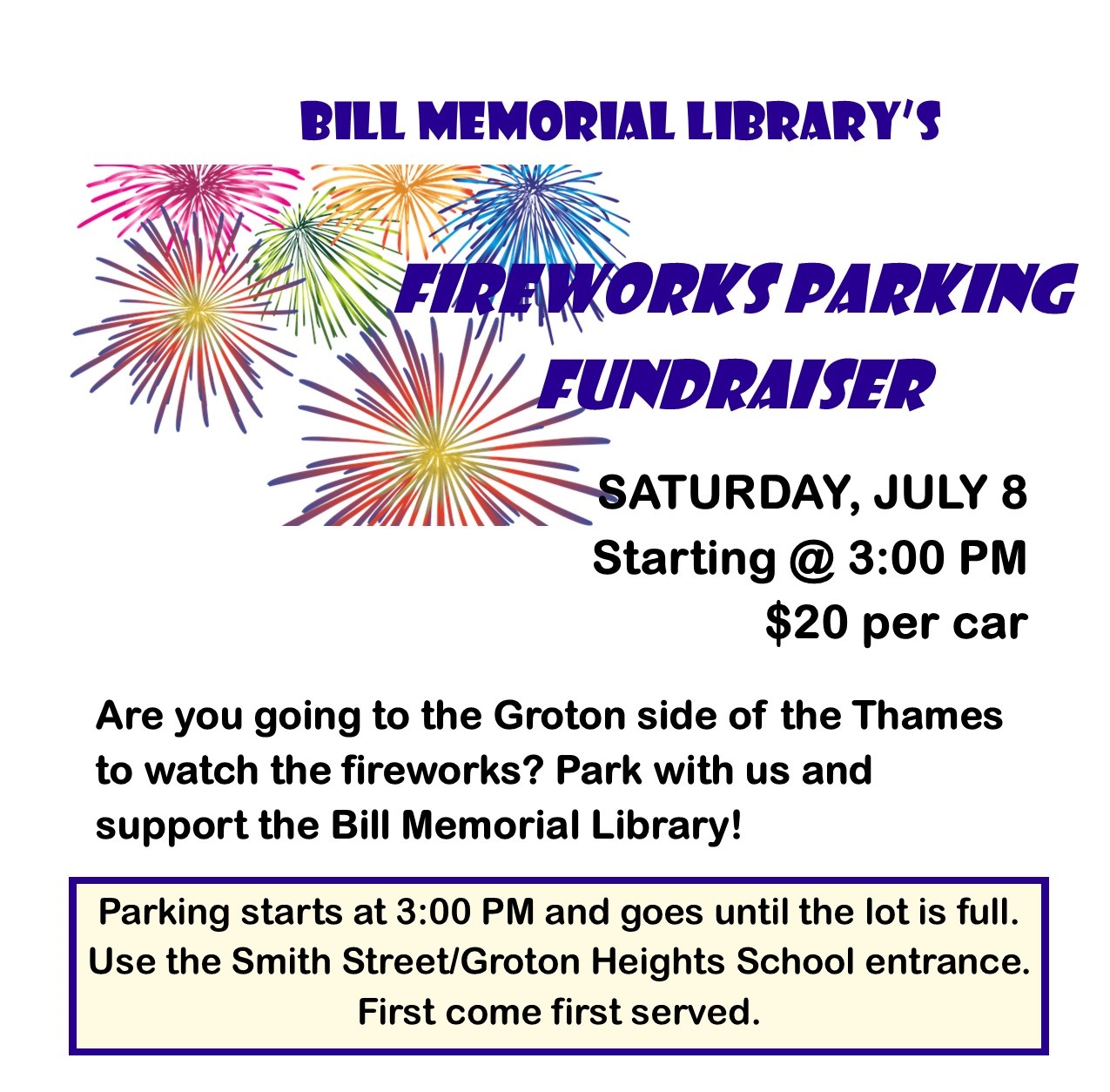 2023 Fireworks Parking BILL MEMORIAL LIBRARY